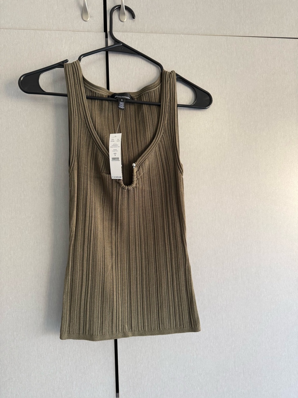 White House Black Market Olive Ribbed Tank with Front Zip
